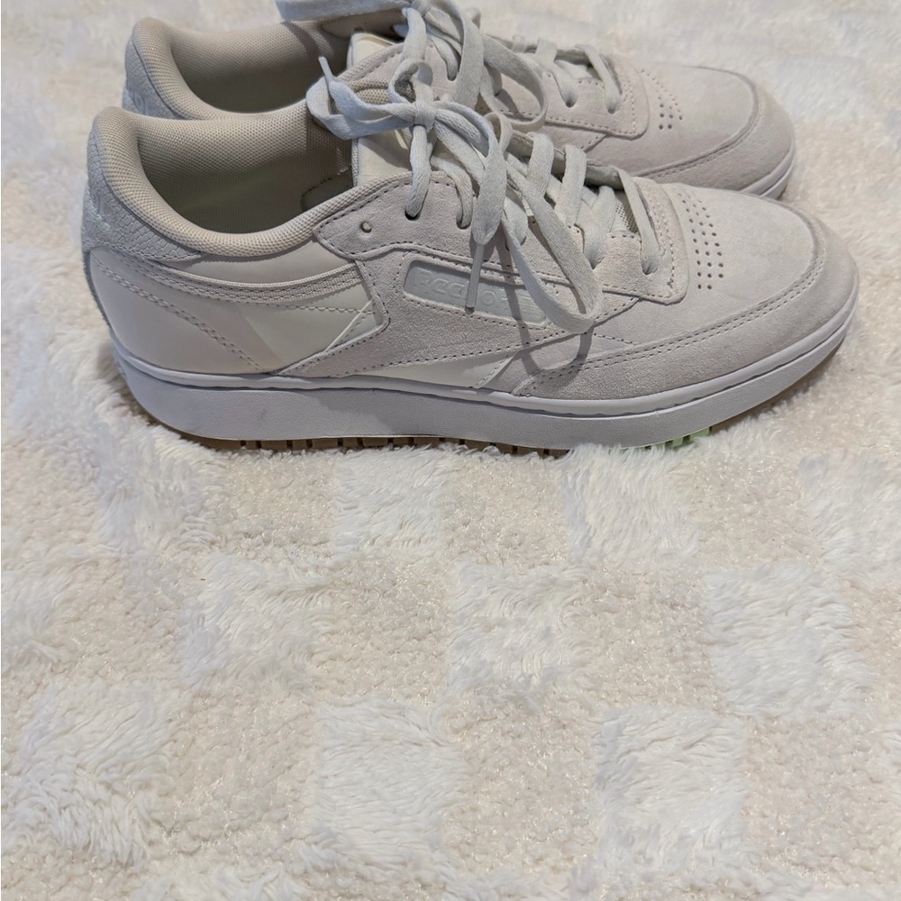Reebok Club C 85 shoes in a light grey suede